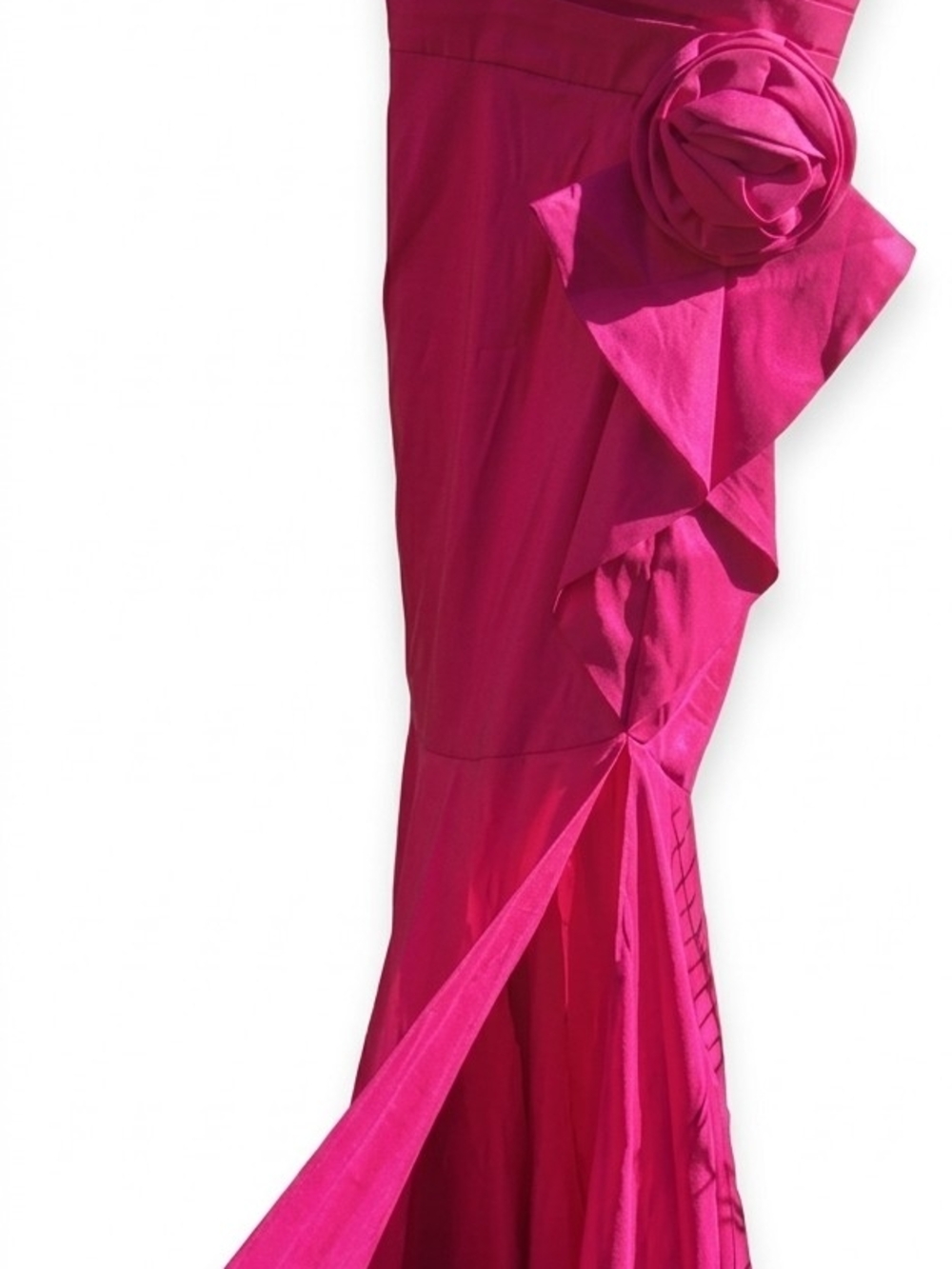 Blondie Nites Hot Pink Rosette Ruffle Prom Gown